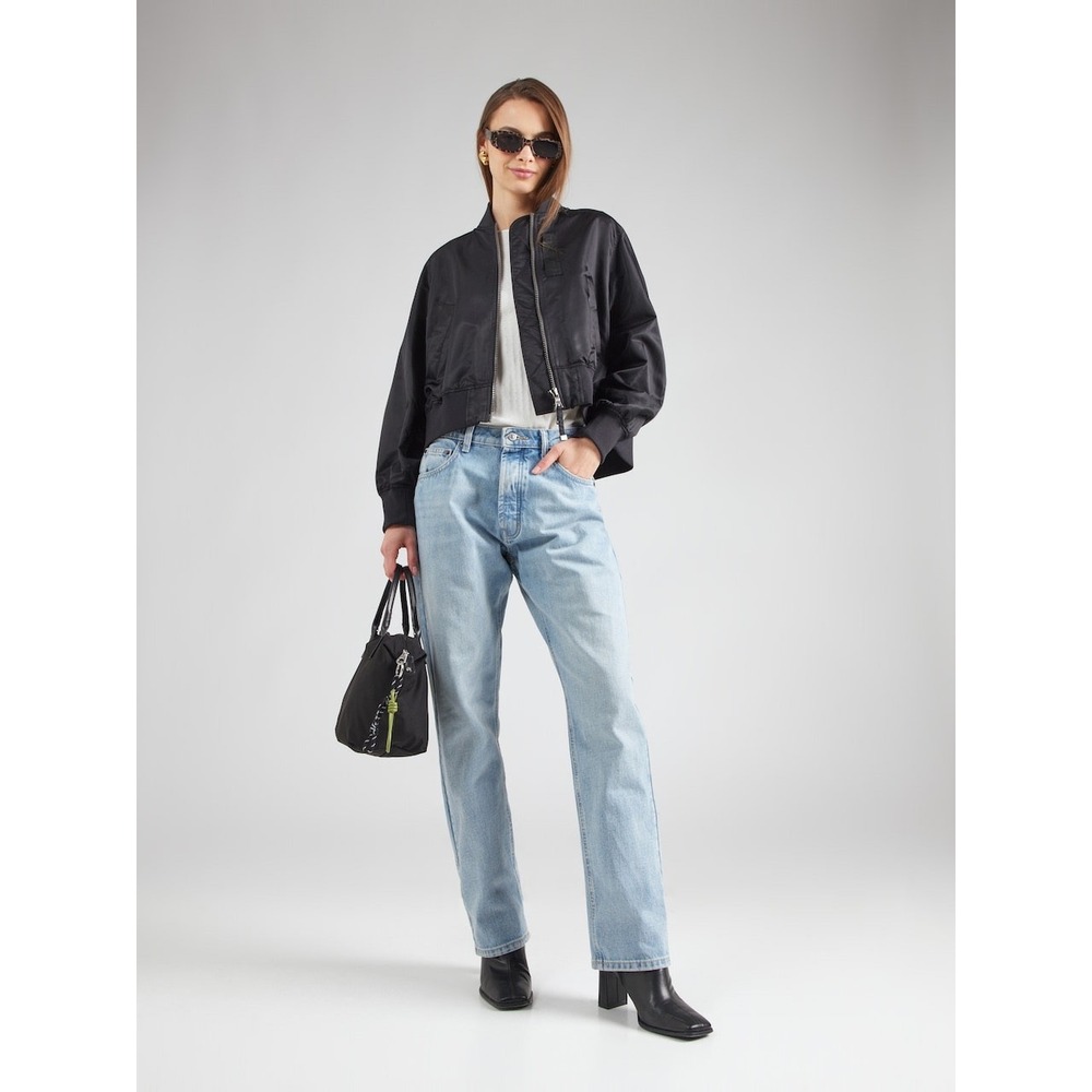 Topshop Kort Straight Leg Jeans Light‎ Wash Blue High Waist W26 Button Fly